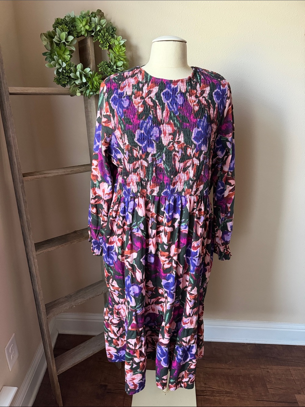 Terra & Sky long sleeve floral dress